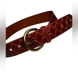 Women's Belt Brown Croc Print Wide Retro Mod Dress Casual Western Rockabilly M